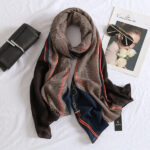 Premium Quality Cotton and Linen Long Scarf Blue Brown - Image 2