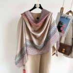 Light Luxury Beige Long Silk Scarf Colored stripes - Image 2