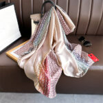 Light Luxury Beige Long Silk Scarf Colored stripes - Image 4
