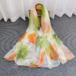 Elegant Mulberry leaves Transparent Thin Silk Printing Long Scarf