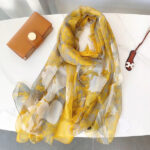 Elegant Tulips-Yellow Transparent Thin Silk Printing Long Scarf