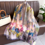 Elegant purple rose Transparent Thin Silk Printing Long Scarf - Image 4