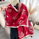 Red Luxurious Floral Design Women's Winter Shawl