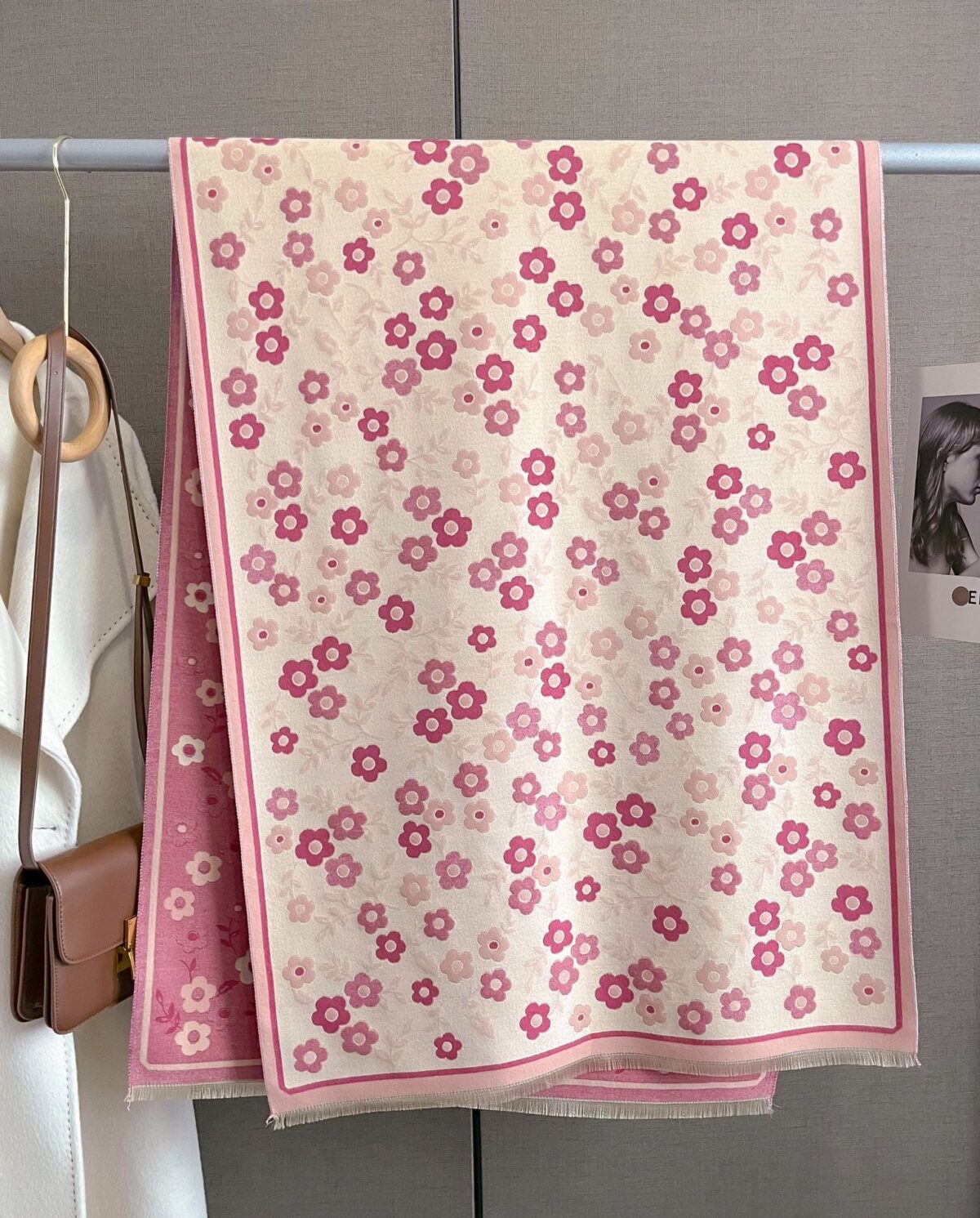 Pink Floral Design Women's Winter Scarf Shawl - Image 2