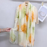 Elegant Mulberry leaves Transparent Thin Silk Printing Long Scarf - Image 4