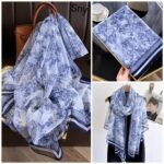 Women's All Dress Matching Elegant Fangting Light blue Transparent Thin Silk Printing Long Scarf - Image 2