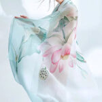 Elegant Lotus Rhyme Transparent Thin Silk Printing Long Scarf - Image 5