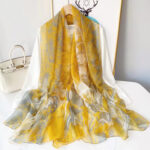 Elegant Tulips-Yellow Transparent Thin Silk Printing Long Scarf - Image 3