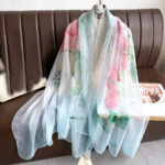 Elegant Lotus Rhyme Transparent Thin Silk Printing Long Scarf - Image 4