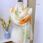 Elegant Mulberry leaves Transparent Thin Silk Printing Long Scarf - Image 3
