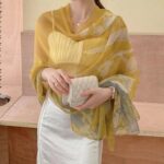 Elegant Tulips-Yellow Transparent Thin Silk Printing Long Scarf - Image 2