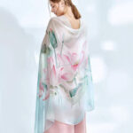 Elegant Lotus Rhyme Transparent Thin Silk Printing Long Scarf - Image 6