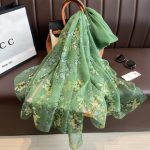 Elegant Green Transparent Thin Silk Printing Long Scarf - Image 2