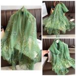 Elegant Green Transparent Thin Silk Printing Long Scarf - Image 3
