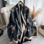 Gray Luxurious Floral Design Women's Winter Shawl - Image 2