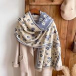 Blue Floral Design Women's Winter Scarf Shawl - Image 2