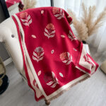 Red Luxurious Floral Design Women's Winter Shawl - Image 3