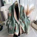 Green Luxurious Floral Design Women's Winter Shawl - Image 2