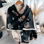 Black Luxurious Floral Design Women's Winter Shawl