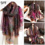 Elegant Colorful sea Transparent Thin Silk Printing Long Scarf