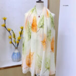 Elegant Mulberry leaves Transparent Thin Silk Printing Long Scarf - Image 2