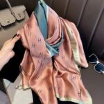 Silk Satin H letter Pink Long Scarf