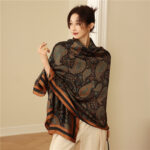 Silk Satin cashew nuts-coffee Long Scarf
