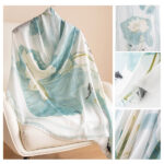 Silk Satin Lotus rhyme light green Long Scarf - Image 3