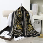 Silk Satin Black Golden Long Scarf - Image 3