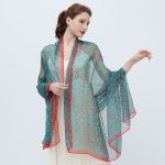 Elegant Rose bushes Red Transparent Thin Silk Printing Long Scarf - Image 2