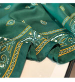 Silk Satin women's printed Long Scarf Green - Image 2
