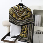 Silk Satin Black Golden Long Scarf - Image 2
