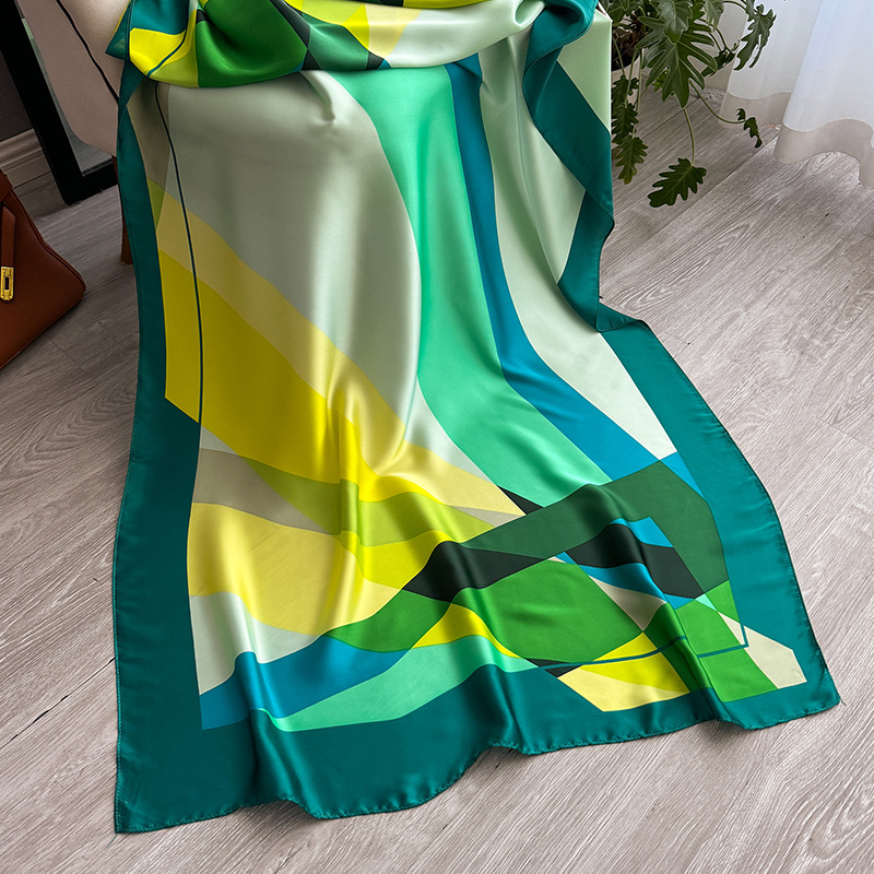 O1CN01VzasiY27qtkNMpefM_!!3434267849-0-cib Silk Satin women's printed Long Scarf Green - Image 1