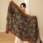 Silk Satin cashew nuts-coffee Long Scarf - Image 6