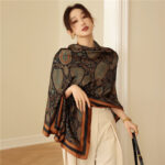 Silk Satin cashew nuts-coffee Long Scarf - Image 5