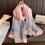 All Dress match Silk High-end Beaded Thin Long Scarf Pink