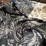 Silk Satin women's printed Long Scarf Black and White - Image 2