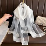 All Dress match Silk High-end Beaded Thin Long Scarf White