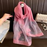 All Dress match Silk High-end Beaded Thin Long Scarf Peach pink