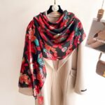 Silk Satin Red flowers blossoming Long Scarf - Image 2
