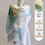 Silk Satin Lotus rhyme light green Long Scarf - Image 2