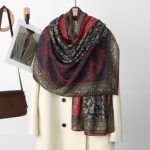 Color Premium Quality Cotton and Linen block cashew red edge Long Scarf