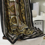 Silk Satin Black Golden Long Scarf