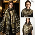 Silk Satin Black Golden Long Scarf - Image 4