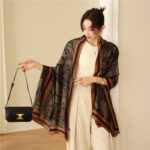 Silk Satin cashew nuts-coffee Long Scarf - Image 4