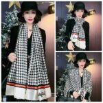 Silk Satin Black Houndstooth Long Scarf - Image 2