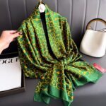 Silk Satin Printing Western Style Long Scarf gold pattern-green - Image 2