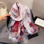 Elegant lotus red Transparent Thin Silk Printing Long Scarf - Image 2