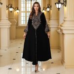 Women's Dress Arabian Clothing Abaya Luxury Rope Embroidered Long-Sleeved Loose Robe
