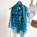 Elegant Double h blue Transparent Thin Silk Printing Long Scarf